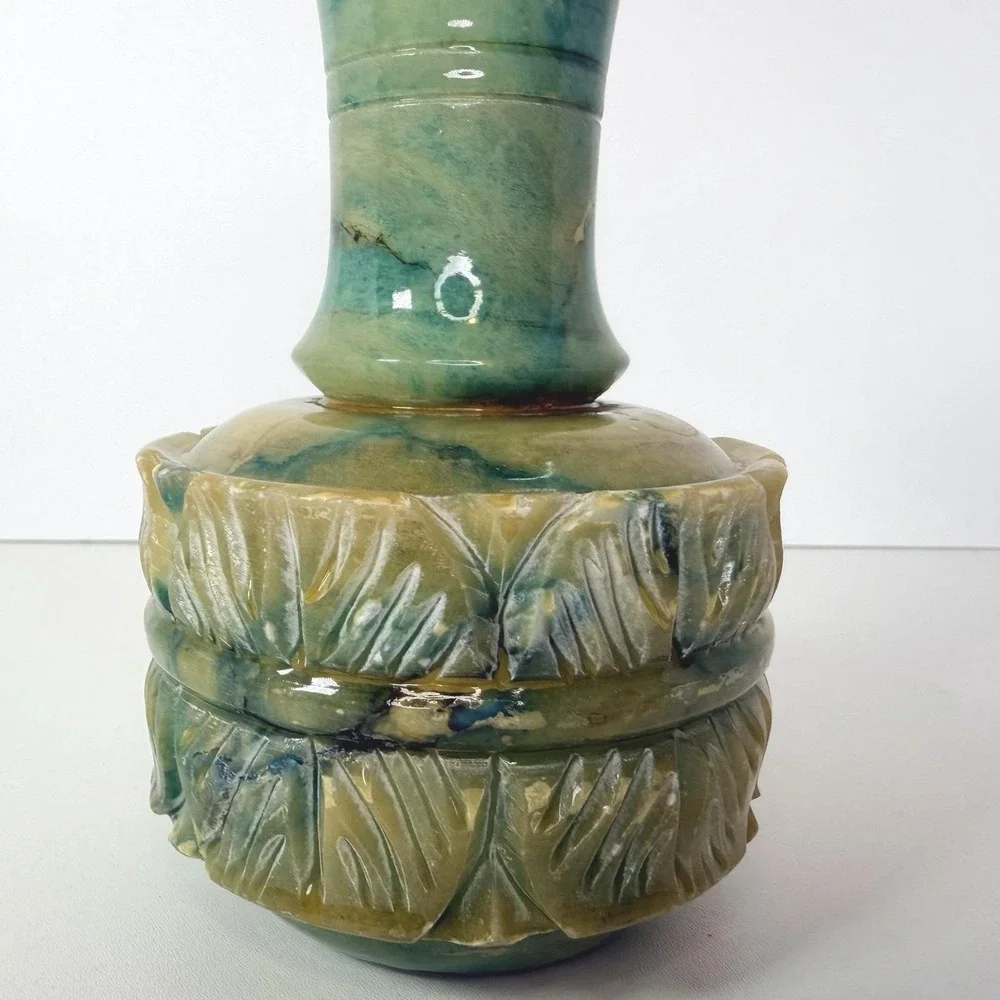 Antique Hand Carved‎ Blue Alabaster Bud Vase 6